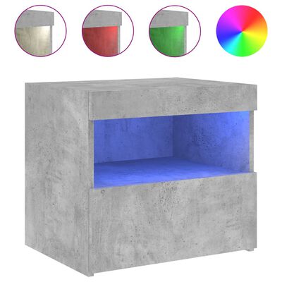 vidaXL Bedside Cabinet with LED Lights Concrete Grey 50x40x45 cm
