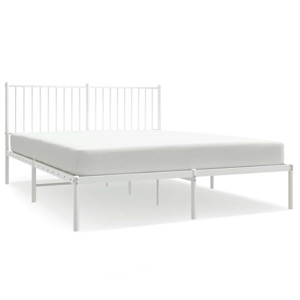 vidaXL Metal Bed Frame without Mattress with Headboard White 150x200cm
