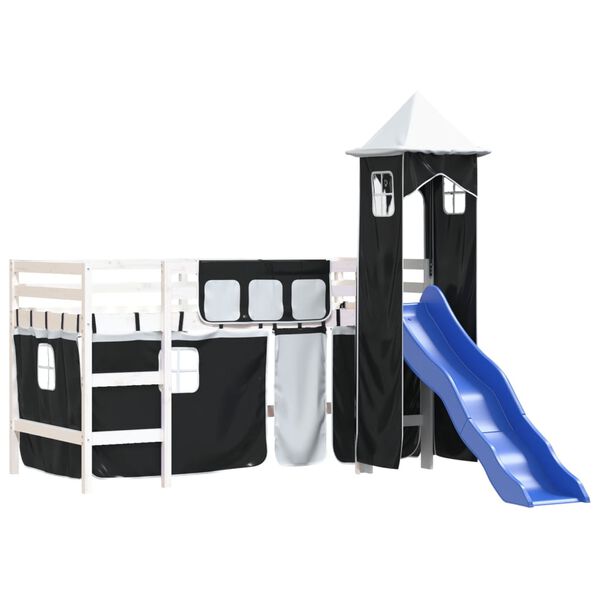 vidaXL Kids' Loft Bed with Tower without Mattress White&Black 80x200cm