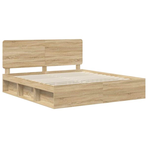 vidaXL Bed Frame with Headboard Sonoma 200 x 200 cm Solid Pine Wood