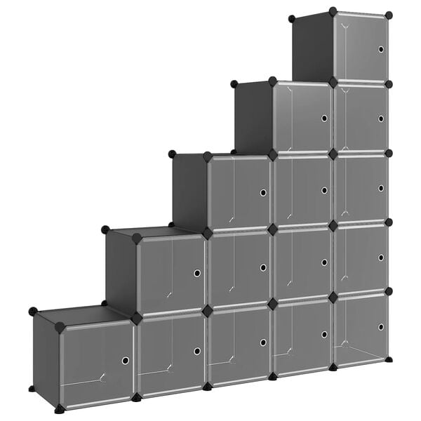 vidaXL Storage Cube Organiser with 15 Cubes and Doors Black PP