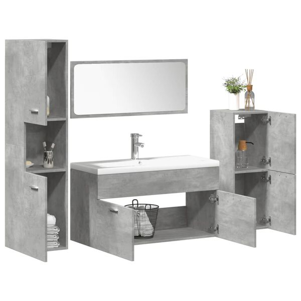 vidaXL 5 Piece Bathroom Furniture Set Concrete Grey Engineered Wood