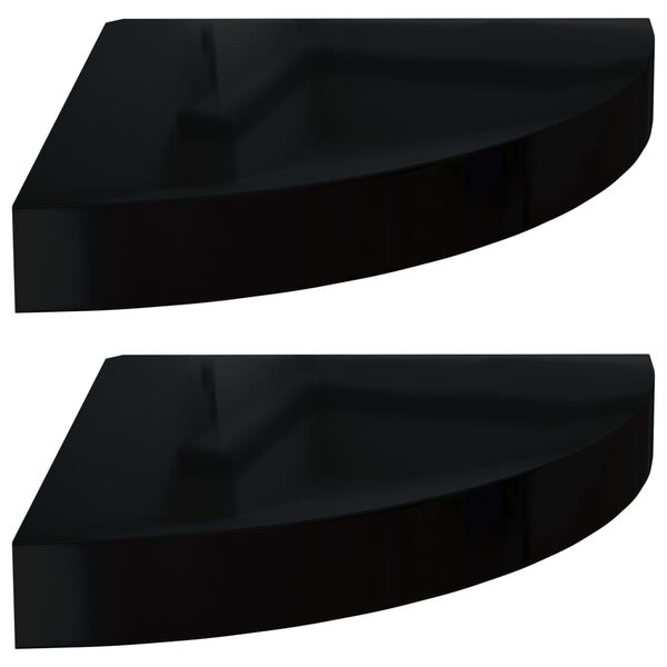 vidaXL Floating Corner Shelves 2 pcs High Gloss Black 25x25x3.8 cm MDF