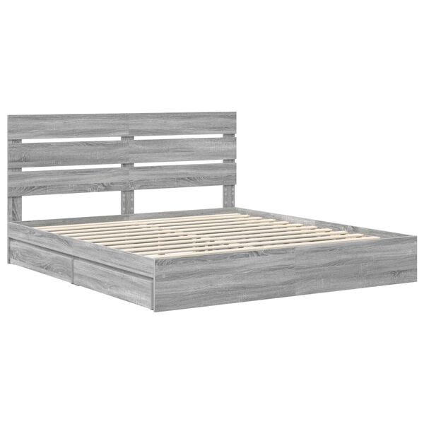 vidaXL Storage Bed Grey Sonoma 180 x 200 cm Engineered Wood