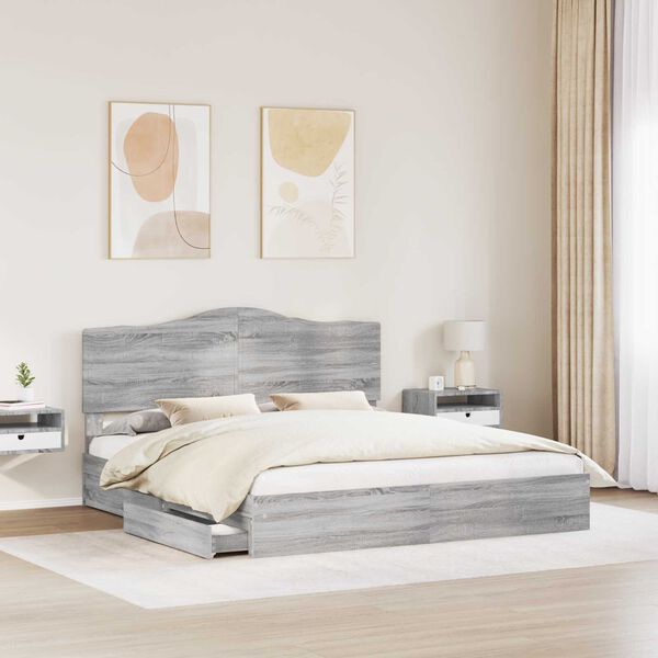 vidaXL Storage Bed Grey Sonoma 200 x 200 cm Engineered Wood