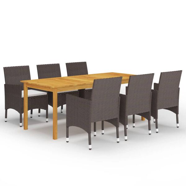 vidaXL 7 Piece Garden Dining Set with Cushions Brown