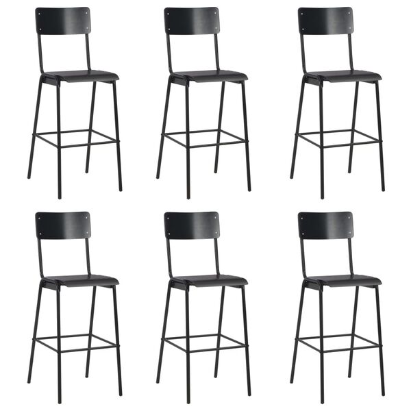 vidaXL Bar Chairs 6 pcs Black Solid Plywood Steel