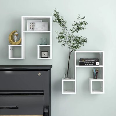 vidaXL Wall Shelf 2 pcs High Gloss White 50x15x50 cm Engineered Wood