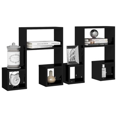 vidaXL Wall Shelf 2 pcs High Gloss Black 50x15x50 cm Engineered Wood