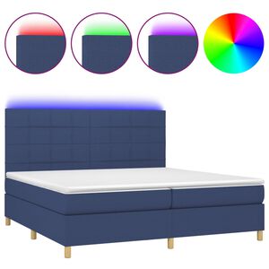 vidaXL Box Spring Bed with Mattress&LED Blue 200x200 cm Fabric