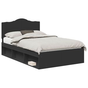 vidaXL Bed Frame with Headboard Black 135 x 190 cm Solid Pine Wood
