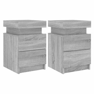 vidaXL Bedside Cabinets with LED Lights 2 pcs Grey Sonoma 35x39x55 cm