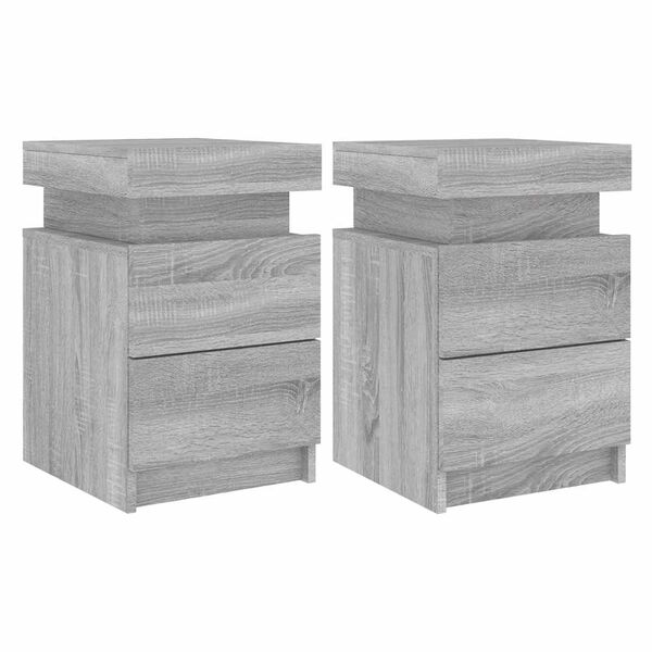 vidaXL Bedside Cabinets with LED Lights 2 pcs Grey Sonoma 35x39x55 cm