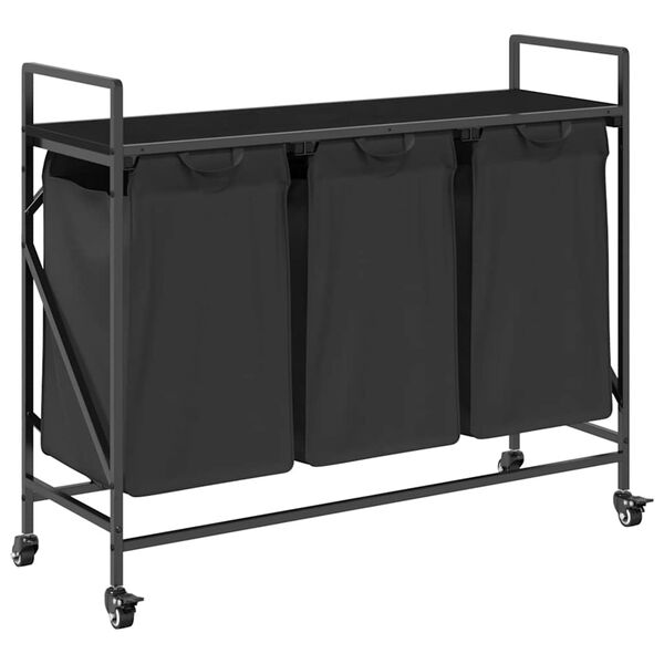 vidaXL Laundry Basket 3 Compartments with Wheels Black Oak