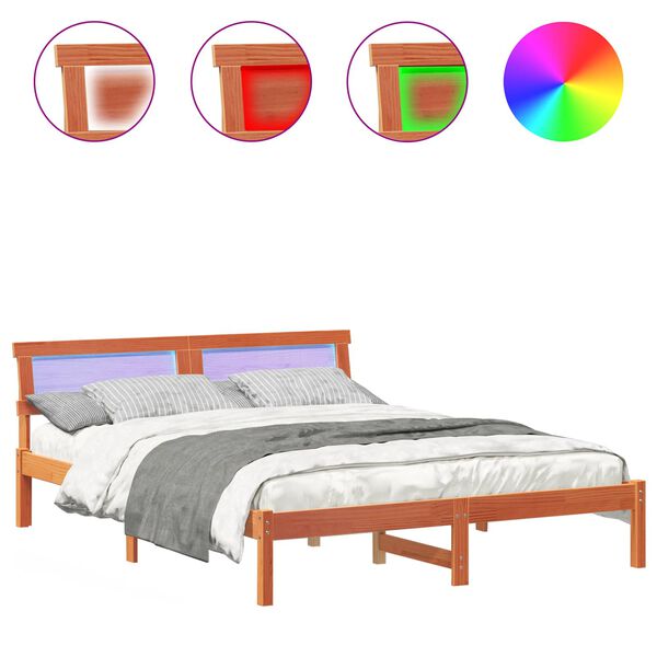 vidaXL Bed Frame with Headboard Wax Brown 140 x 200 cm Solid Pine Wood