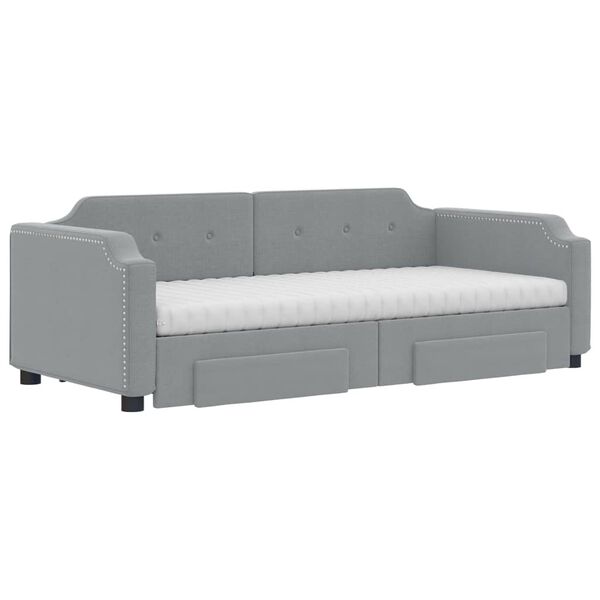 vidaXL Daybed with Trundle and Drawers Light Grey 90x190 cm Fabric
