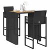 vidaXL 3 Piece Garden Bar Set without Cushions Black Poly Rattan Acacia