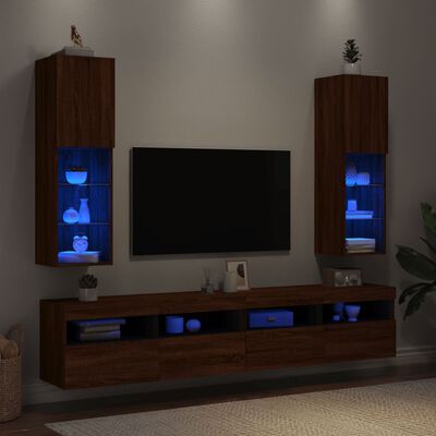 vidaXL TV Cabinets with LED Lights 2 pcs Brown Oak 30.5x30x102 cm