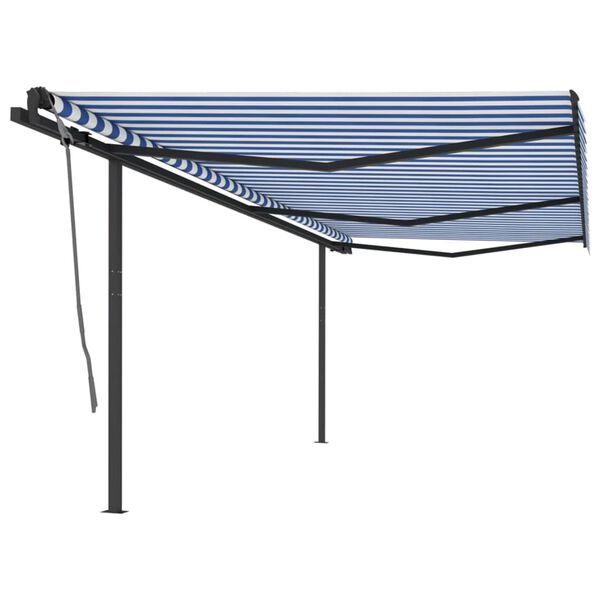 vidaXL Manual Retractable Awning with Posts 6x3 m Blue and White