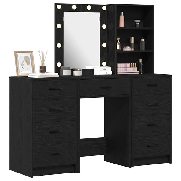 vidaXL Dressing Table 3 pcs Black 40 x 41 x 135 cm Engineered wood