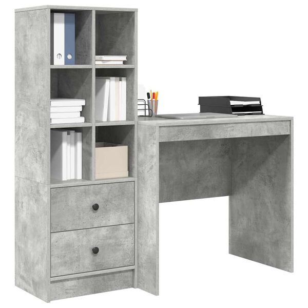 vidaXL Desk with Drawer 2 pcs Concrete Grey