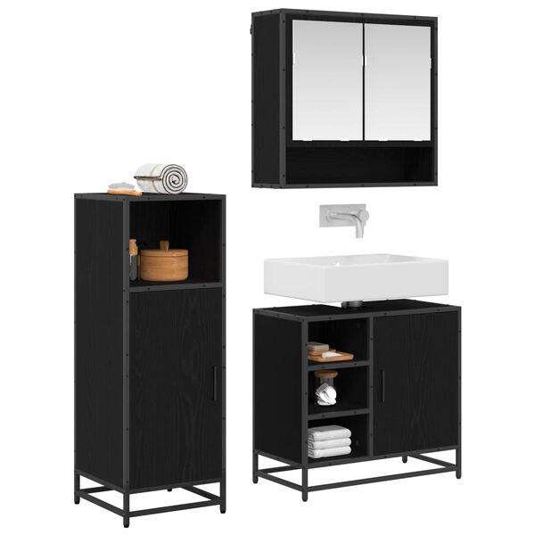 vidaXL Bathroom Furniture Set 3 pcs Black Oak Engineered Wood