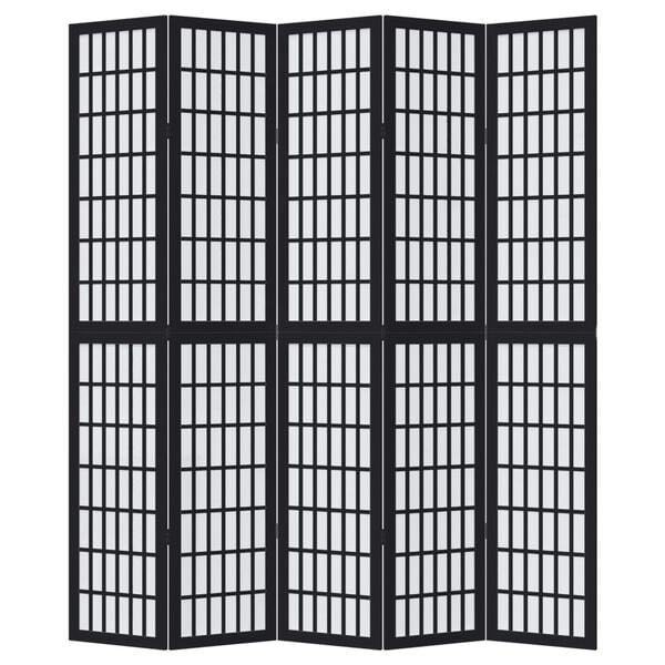 vidaXL Room Divider 5 Panels Black Solid Wood Paulownia
