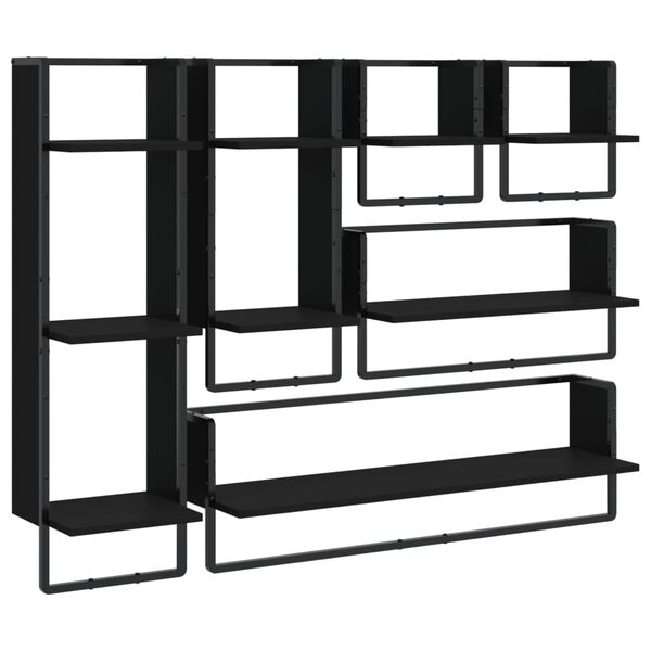 vidaXL 6 Piece Wall Shelf Set with Bars Black Engineered Wood