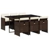vidaXL 7 Piece Garden Dining Set with Cushions Brown Poly Rattan