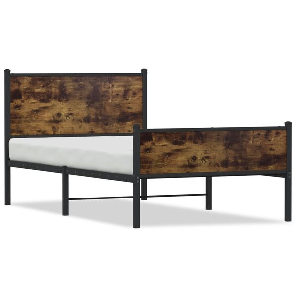 vidaXL Metal Bed Frame without Mattress Smoked Oak 100x190 cm