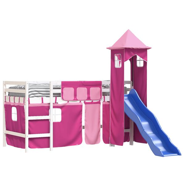 vidaXL Kids' Loft Bed with Tower without Mattress Pink 90x190 cm Single