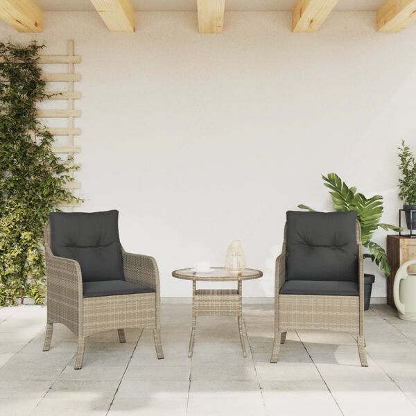 vidaXL Garden Chairs with Cushions 2 pcs Light Grey Poly Rattan