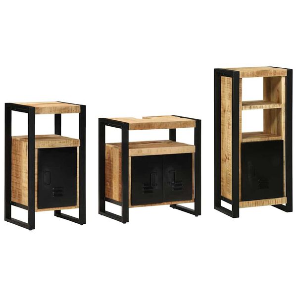 vidaXL Bathroom Furniture Set 3 pcs Brown and Black Solid Mango Wood