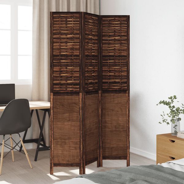 vidaXL Room Divider 3 Panels Dark Brown Solid Wood Paulownia