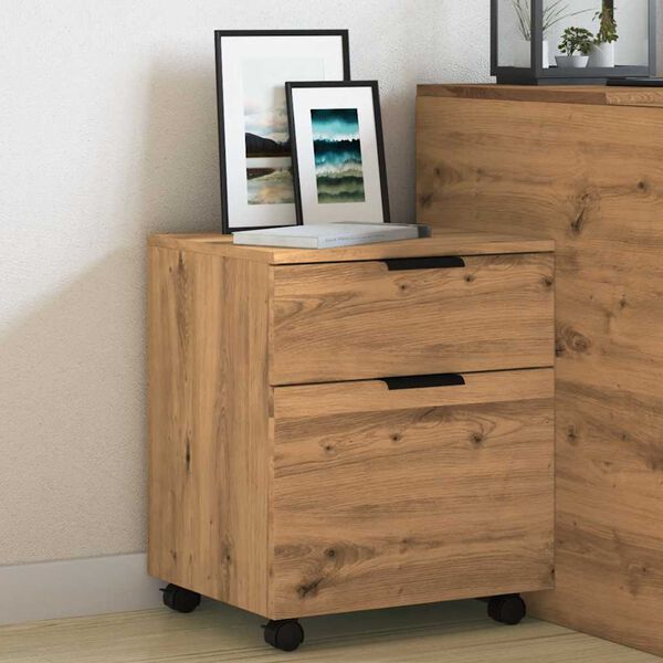 vidaXL Mobile File Cabinet with Wheels Artisan Oak 45x38x54 cm Engineered Wood