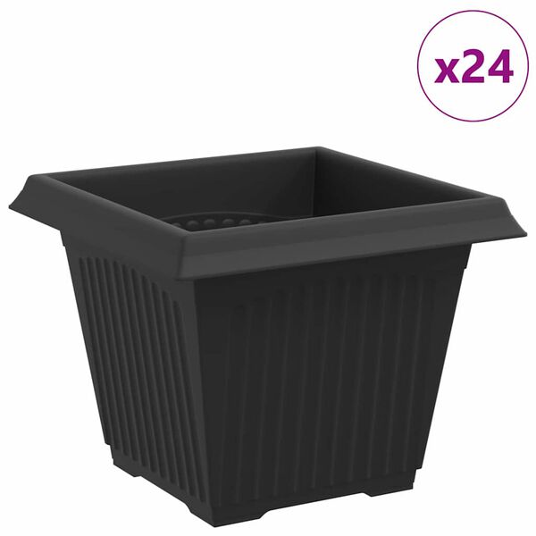 vidaXL Square Flower Pot 24 pcs Black 33 x 33 x 26 cm Plastic