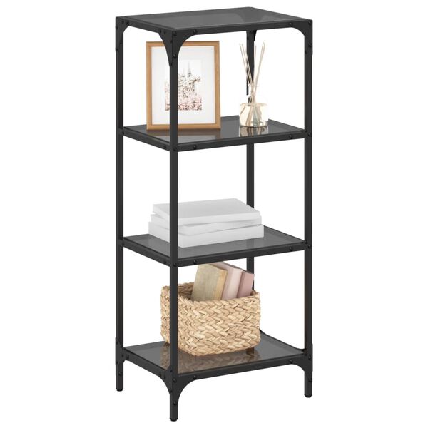 vidaXL Storage Rack with Black Glass Top 40x30x95 cm Steel
