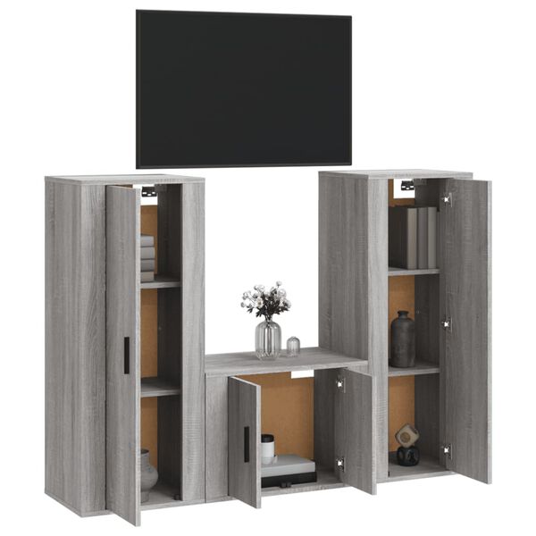 vidaXL 3 Piece TV Cabinet Set Grey Sonoma Engineered Wood