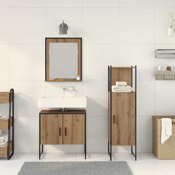 vidaXL Bathroom Furniture Set with Shelf 3 pcs Brown Engineered wood