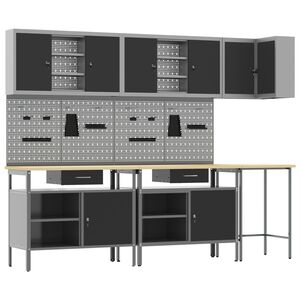 vidaXL Work Cabinet Set with Drawer with Shelf 10 pcs Black and Grey