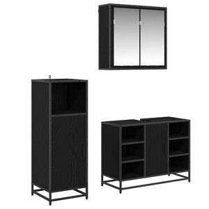 vidaXL Bathroom Furniture Set 3 pcs Black Oak Engineered Wood