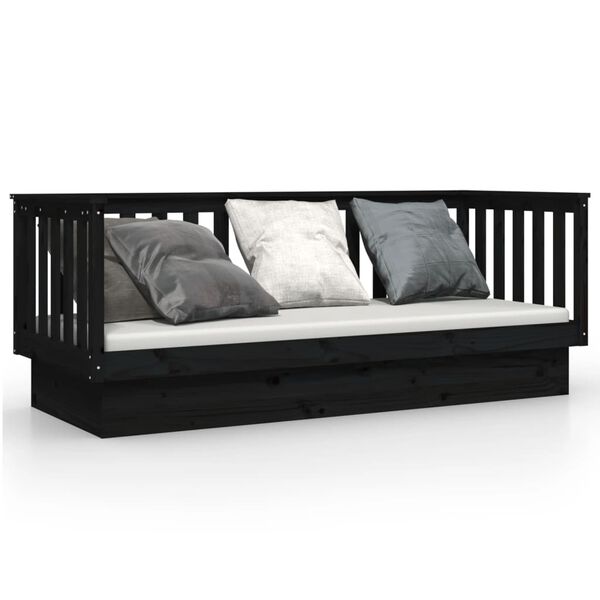 vidaXL Day Bed without Mattress Black 90x190 cm Single Solid Wood Pine