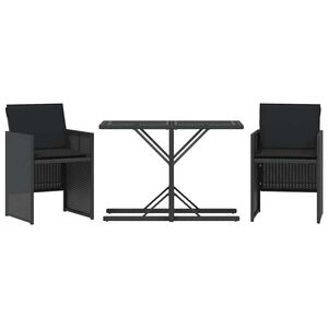 vidaXL 3 Piece Bistro Set with Cushions Black Poly Rattan
