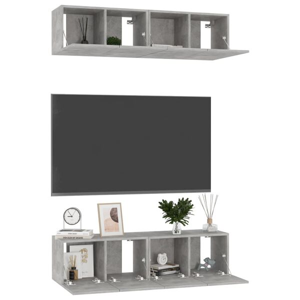 vidaXL TV Cabinets 4 pcs Concrete Grey 60x30x30 cm Engineered Wood