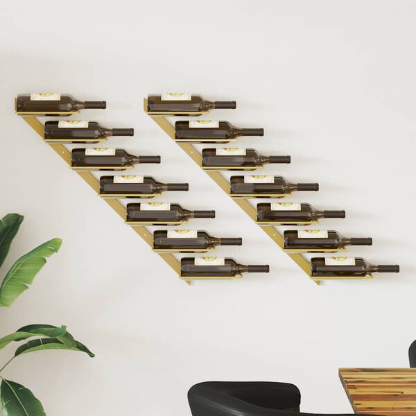 vidaXL Wall-mounted Wine Rack for 7 Bottles 2 pcs Gold Metal