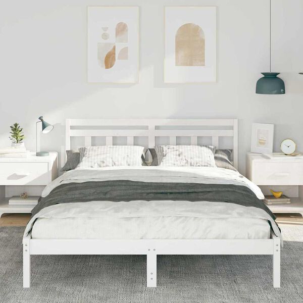 vidaXL Bed Frame White 140 x 200 cm Solid Pine Wood
