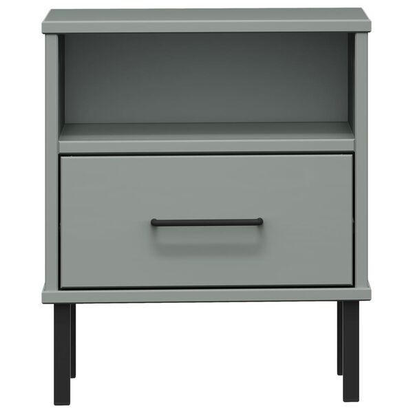 vidaXL Bedside Cabinet with Metal Legs Grey Solid Wood Pine OSLO