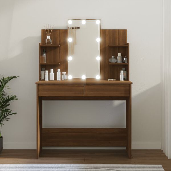 vidaXL Dressing Table with LED Brown Oak 96x40x142 cm