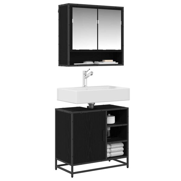 vidaXL Bathroom Furniture Set 2 pcs Black Oak Engineered Wood