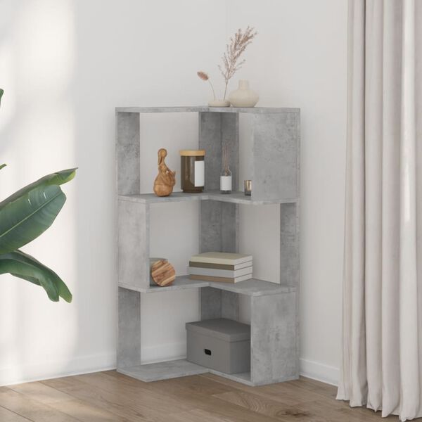 vidaXL Corner Bookcase 3-Tier Concrete Grey 50x50x102 cm Engineered Wood